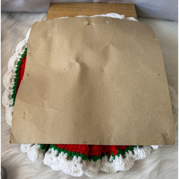 VTG Handmade Rubber Santa Face Wall Hanging with Red, White, Green Crochet - Picture 5 of 7